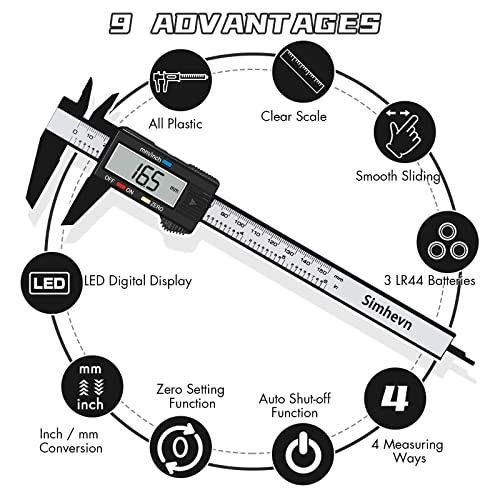 Digital Caliper,0-6 inch/150 mm,inch and Millimeter Conversion,LCD Screen