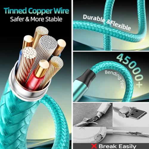 Travel Essentials Multi Charging Cable with iWatch Charger/2 USB-C/IP, 5FT - color: Emerald, size: 1Pack 5FT