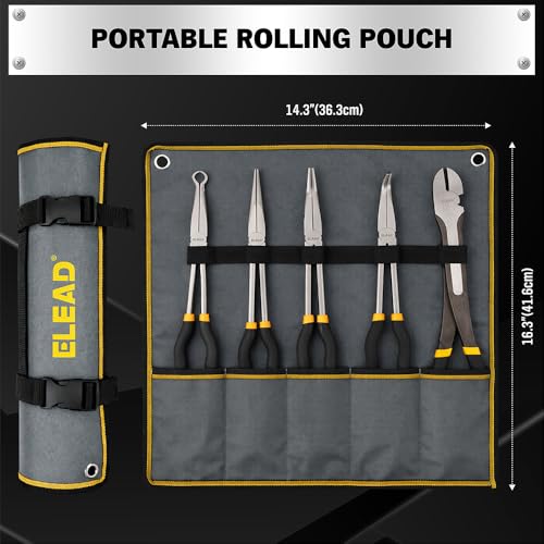 5-Piece 11 Inch Long Needle Nose Pliers Set with 4 Magnetic Plier Racks, Extra Long Reach Pliers Set, 45° & 90° Bent Needle Nose Pliers, Circle Nose and Diagonal Pliers for Tight Spaces - style: 5pcs Long Needle Nose