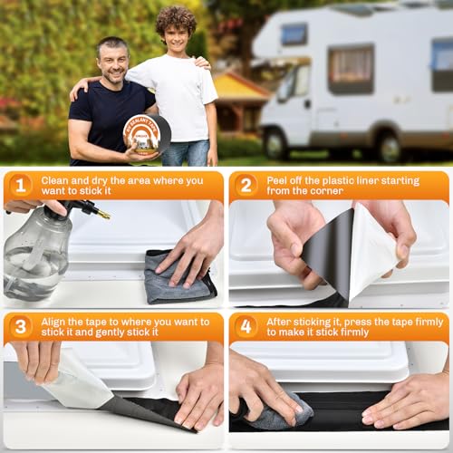 WELLUCK Butyl Sealant Tape, 4 Inch X 50 Foot RV Roof Tape Sealant Roofing Tape Black, Waterproof &UV RV Tape for Roof Camper Trailer Boat Sealing Leak Repair - style: 4 Inch X 50 Foot Black