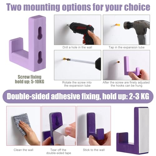 Teenyyou 6 Pcs Cute Kids Wall Hooks Adhesive for Backpack Purple - color: Purple