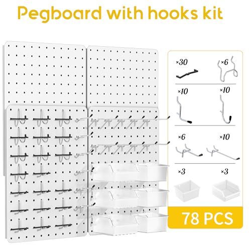 Pegboard Organizer Kit,4 Pack 14.76x10.82 in Metal Panels with 6 Bins,White - color: White, size: 14.76"x10.82"- 4 Pcs