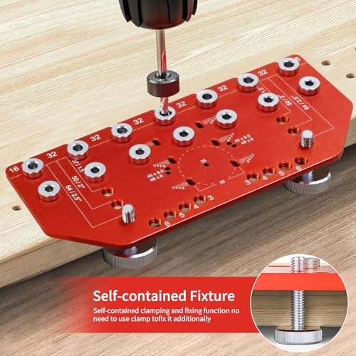 2-in-1 Shelf Pin Jig and Hinge Jig, Aluminum Adjustable Shelf Pin Drilling Jig for 5mm and 1/4" Straight Holes Shelf Peg Hole Jig for DIY Cabinet Woodworking and Home Improvement