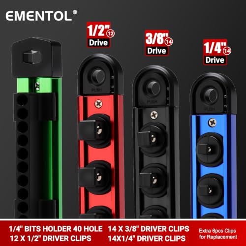 EMENTOL 4-Piece Magnetic Socket Organizer Kit, 1/4'' 3/8'' 1/2'' Drive - size: 4-Piece Set