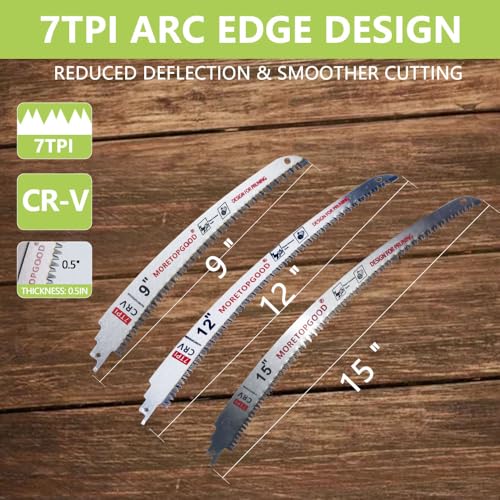 9"/12"/15" Arc Edge Reciprocating Saw Blade, 7TPI Japanese Teeth with Curved Edge Wood Pruning Saw Blades for Tree Trimming, Wood Cutting (3 Pack) - size: 9+12+15 Inch