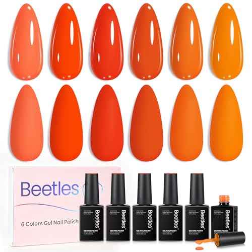 Beetles Orange Gel Polish Set, Scarlet Sunset Collection,6 Fall Colors - color: Scarlet Sunset