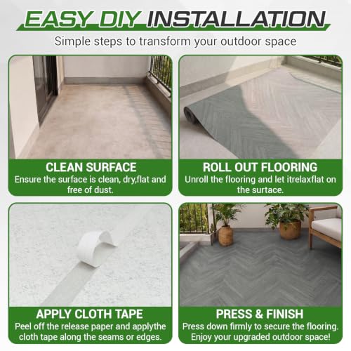 Vinyl Flooring Roll, Gray Wood Grain, 3.28' x 32.8' 107.6 sq ft