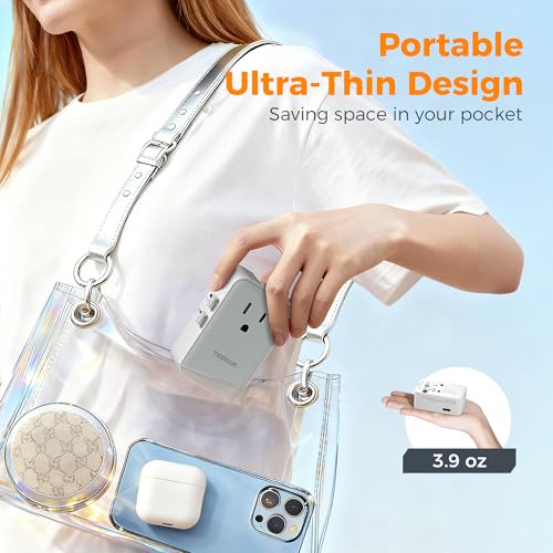 TESSAN Ultra Slim Universal Travel Adapter, International Power Plug - color: Grey White
