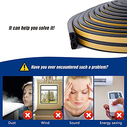 CloudBuyer Door & Window Weather Stripping, Soundproof Insulation Seal Strip with Self-Adhesive Rubber Collision Protection, 16.5 Ft (Black) - color: Black, size: 16.5Ft