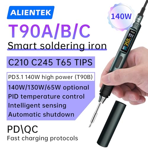 T90 Smart Soldering Iron 140W PD3.0 QC Fast Heating Digital Soldering Pen with LCD Display, Portable USB‑C Soldering Tool for Electronics Repair, DIY, PCB Soldering (T90A soldering iron Set)