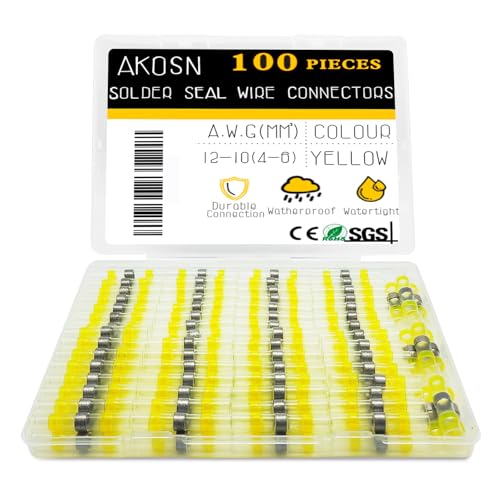 100 PCS Yellow Heat Shrink Butt Connectors,12-10 AWG, Self Soldering Butt Connector, Waterproof Solder Seal Wire Connectors, Butt Splice Wire Terminals for Automotive Marine Boat - size: AWG 12-10 (Qty: 100)