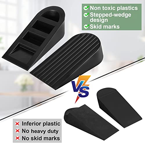Big Door Stopper 2 Packs, Heavy Duty Wedge Rubber Door Stop Works on All Floor Surfaces, Non-Scratching Doorstops Special for Home Office School Heavy Door (Black, H1.9 x L6.3 x W2.7 Inches)
