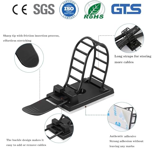 Adjustable adhesive cable management clips 50Pcs, large self adhesive cable ties clips ，Suitable for cable management under desks and on walls(Black) - color: Black