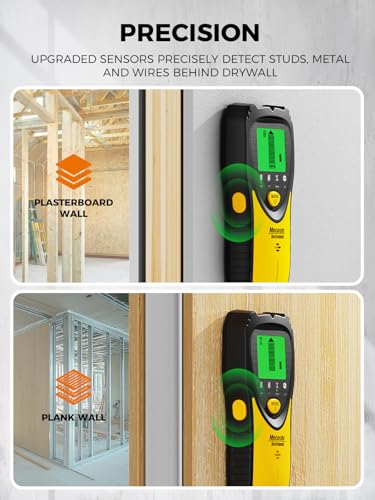 Mecurate 5-in-1 Stud Finder Wall Scanner for Studs, Metal & Live AC Wires - color: Yellow