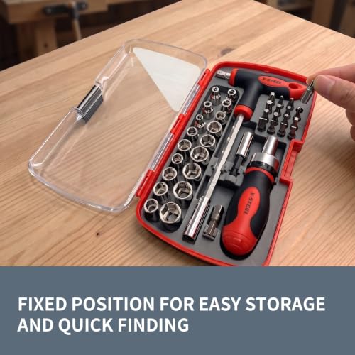 38-Piece Ratcheting Screwdriver Sets nut Driver Set Magnetic Torx Slotted Phillips Square Muti Screwdriver Bits Sockets Set T-Handle Rachet Tools Set Basic Tool Kit for Home Repair Dorm Mechanics - size: 38PCS