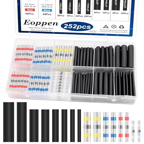 252Pcs Solder Seal Wire Connectors Kit, 120Pcs Heat Shrink Wire Connectors & 132Pcs Heat Shrink Tubing Waterproof and Insulated Electrical Wire Terminals for Marine, Automotive - size: 252Pcs