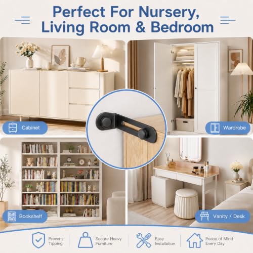 Wall Anchors for Furniture, Furniture Anchor Kit, 12 Pack, Black - color: Black