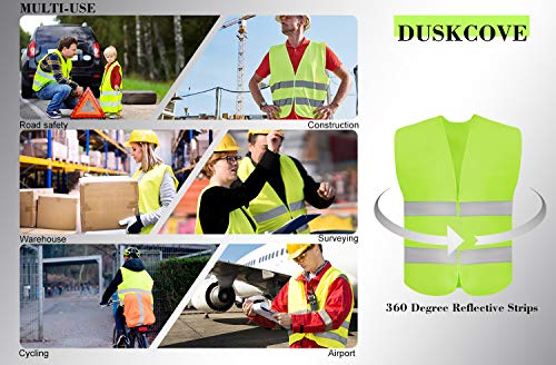 DUSKCOVE 10 Pack High Visibility Safety Vest for Traffic Work, Running, Surveyor and Security Guard - Construction Vest with 2 Reflective Strips, Made from Breathable and Neon Yellow Mesh Fabric - color: Neon Yellow