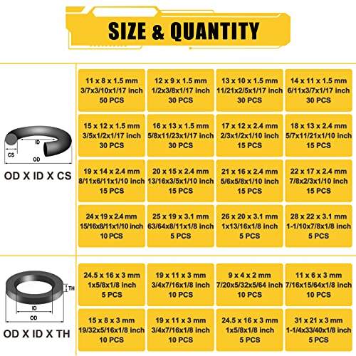 380PCS 24 Sizes Rubber & Silicone Hose Washers & O Ring Assortment Kit - size: 380PCS
