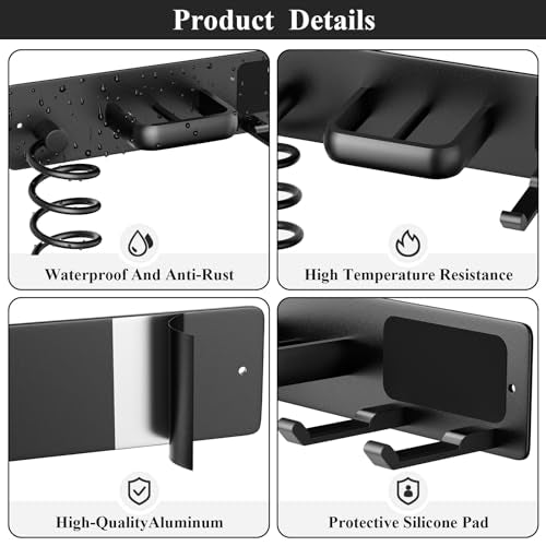 Tindbea Hair Dryer Holder Wall Mount Aluminum Alloy Hot Tools Organizer - color: Matte Black