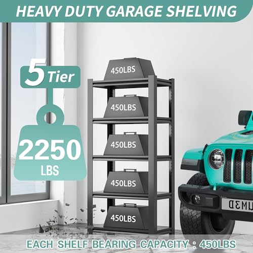 60" H Garage Shelves, Garage Shelving Heavy Duty, 3000Lbs 5 Tier Adjustable Garage Storage Shelves Suitable for Warehouse, Basement, Workshop,Require Assembly, 12.01" D*27.56" W *60" H(Black) - color: Black, size: 12.01"D*27.56"W*60"H