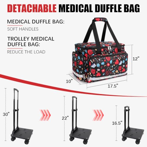 Medical Bag Rolling Roller Bag Trolley Duffel Nurses EMT CNA RN Empty for First Aid Responder Home Health Care Nursing Student Roll Duffle Bag Carry on Wheels Wheeled Work Physicians Doctor - color: Nurse