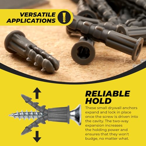 Qualihome Ribbed Plastic Drywall Anchors - Wall Anchors for Drywall - Plastic Screw Anchors for Secure Fastening (Bulk Pack, #6-8 x 7/8") - size: #6-8 x 7/8", style: Bulk Pack