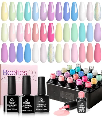 Beetles Gel Nail Polish Set, 23 PCS 20 Colors Pastel Macaron Gel Polish Kit - color: Dreamy Town - 20 Colors (23 Pcs)