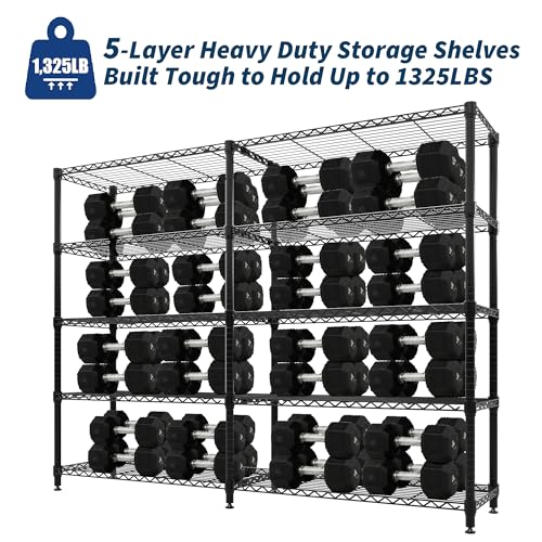 5-Tier Metal Storage Shelves, Heavy Duty Wire Rack Shelving Unit for Garage Kitchen Storage, 15.7"D x 71"W x 70.5"H Adjustable Shelf for Basement & Pantry Room Organization, Easy Assembly - size: 71"W x 70.5"H x 15.7"D, 5-Layer,