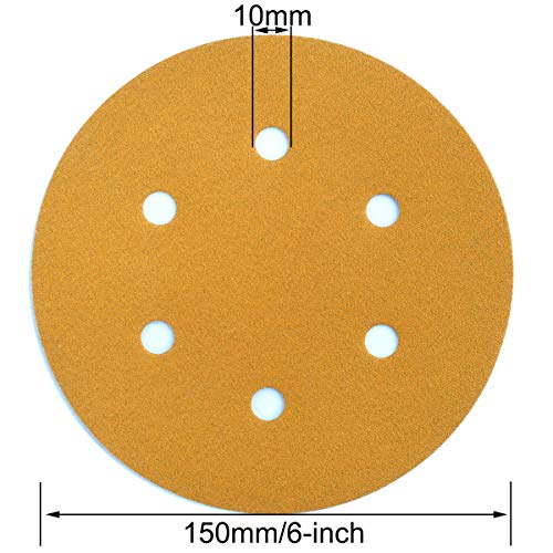 6-Inch 6-Hole Hook and Loop Gold Sanding Discs 180-Grit, 100-Pack - style: 180 Grit