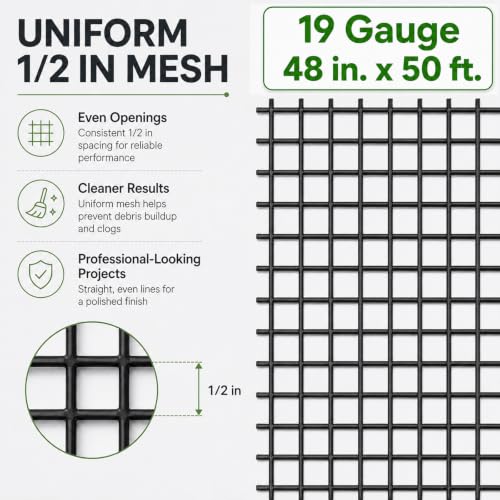 GoldPeak Black Hardware Cloth 1/2 inch Wire Mesh Roll 48 x 50 Ft 19 Gauge - size: 1/2 inch 48''x50'