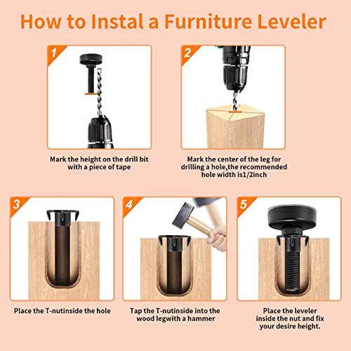 NANMOTUE Leveling Feet Adjustable Furniture Feet, 3/8'' UNC Thread Furniture Levelers, Adjustable Leveling Feet for Table Chairs Cabinets Sofa Raiser, 4PCS Table Leg Levelers - color: 4 Set