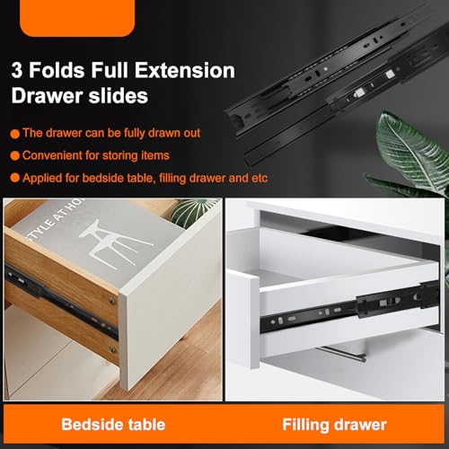 18 inch Drawer Slides 4 Pairs (8pcs) 3 fold Full Extension Side Mount Cabinet Drawer Glides 18" Black Cabinet Rails for Dresser, Cabinet, Kitchen,Trash Can, Wardrobe 100 LB Capacity - size: 18 Inch
