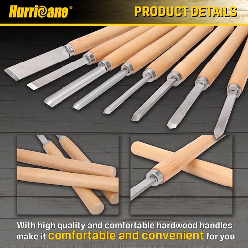 HURRICANE 8pc Wood Lathe Turning Tool Set, Wood Turning Chisel Set for Woodworking. 2 Skew 1 Spear Point 1 Parting 1 Round Nose & 3 Gouge Tools with 1 Canvas Bag Packaging