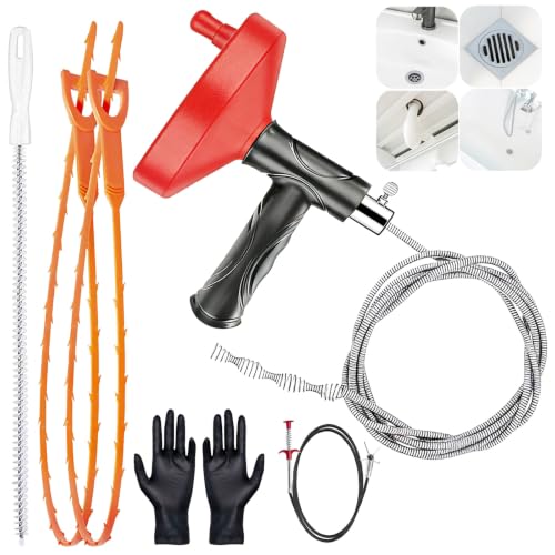 33 Ft Drain Snake Auger, Heavy Duty Plumbing Snake for Sink, Tub, and Shower, Snake Drain Hair Removal Tool with Gloves