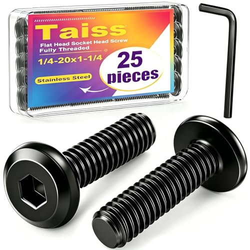 Taiss 25pcs 1/4-20 x 1-1/4" Flat Head Socket Head Screw,Furniture Bolts,Furniture Screws 304 Stainless Steel,1/4 Bolts Black Zinc Plated Fully Threaded,Countersunk Connector Screws with Hex Spanner - size: 25PCS 1/4-20x1-1/4"