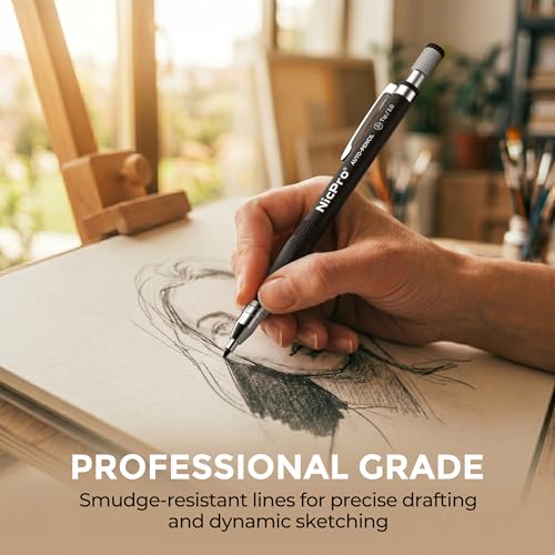 Nicpro 11 Pieces 2mm Mechanical Pencil Set 3 PCS Carpenter Drafting Pencil - color: Black