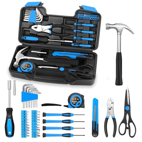 HANGYING 39-Piece Basic Household Tool Set with Toolbox Storage Case, Blue - color: Blue