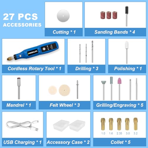Cordless Rotary Tool, 3.7V Mini Rotary Tool Kit with 31 Accessories, 3-Speed Adjustment - Lightweight & Portable - Ideal for Polishing, Sanding, Grinding, Drilling, and DIY Crafts(blue)