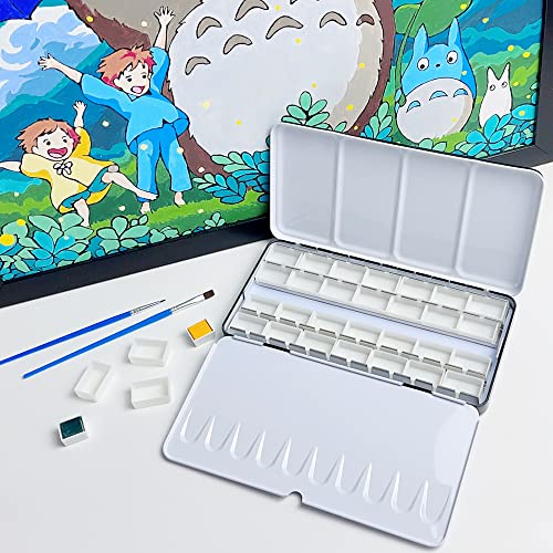 FCLUB Empty Watercolor Metal Palette with 28 Standard 3ml Full Pans - style: Tin Box with 28 Full Pans