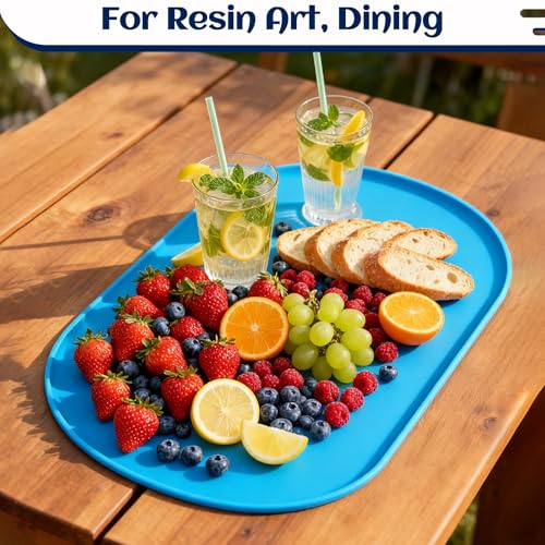 24"x16" Oval Silicone Mats for Crafts - Non-Slip Painting Mat with Raised Edges, Reusable Table Protector for Resin, Clay, Paint ，Playdough ，Jewelry-Making & Crafts Creation (Blue) - color: Blue