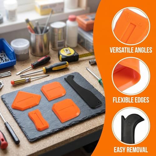 5-in-1 Caulking Tool Kit, Stainless Steel Caulk Remover & Silicone Sealant Finishing Tool with 5 Replaceable Radius Pads, Grout Removal & Scraper Tool for Bathroom, Kitchen, Tile, Window, Sink - color: Green