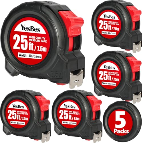 Tape Measure 25 ft, 5 Pack Bulk Easy Read Measurement Tape, Self-Locking Measuring Tape Retractable 1-Inch Wide x 25 ft - color: 5 Pack