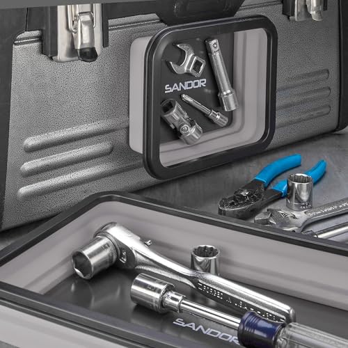 Collapsible Magnetic Parts Tray Set -3 Different Size Tool Trays Light Grey - color: Light Grey