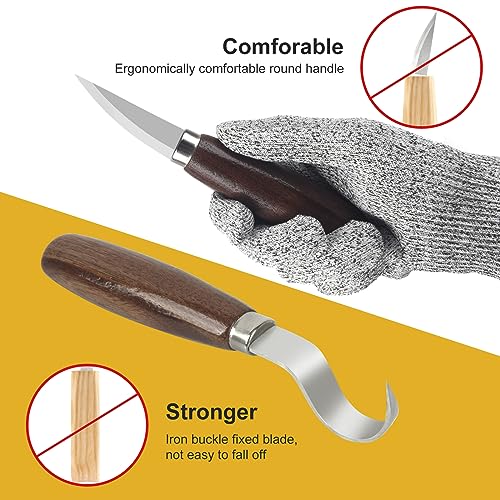 Wood Carving Kit, Wood Carving Tools Set with Wood Carving Knives Detail Knives Blocks Gloves Whittling Kit for Beginners Adults Kids Woodworking Tools for Spoon, Bowl, Kuksa Cup (26PCS)