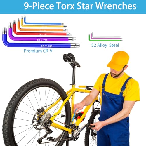 9PCS Star Key Set Torx Wrench Set 9 Standard Torx Star Wrenches for Bicycle Repair Furniture and Electrical Home DIY - size: 9PCS Star Wrench Set
