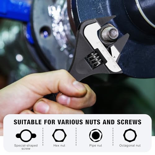 MAXPOWER 8-inch Slim Jaw Adjustable Wrench, Wide Jaw Opening Adjustable Wrench, Dual Scale with Metric and SAE Plumbing Wrenches, Soft Grip Handle - size: 8"