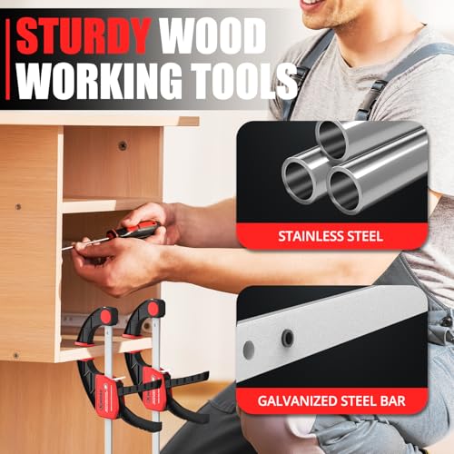 XINQIAO Bar Clamps for Woodworking 6 Inch (4) Wood Clamps Set, One-Handed Spreader with 150 LBS for Stable and Reliable Fixing Solutions