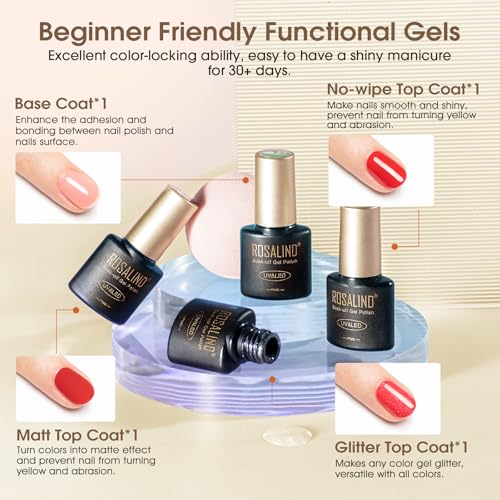 ROSALIND 30pcs Winter Brown Gel Polish Nail Set with Base Gel Top Coat | Glossy Matte and Glitter Top Coat,26 Fall Winter Colors Gel Nail Polish, Soak Off,Nail art for Women - color: Warm Color