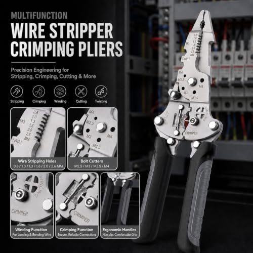 Multifunctional Foldable Automatic Wire Stripper and Cutter, Portable Crimping Tool for and Stripping tools & home improvement - color: Black
